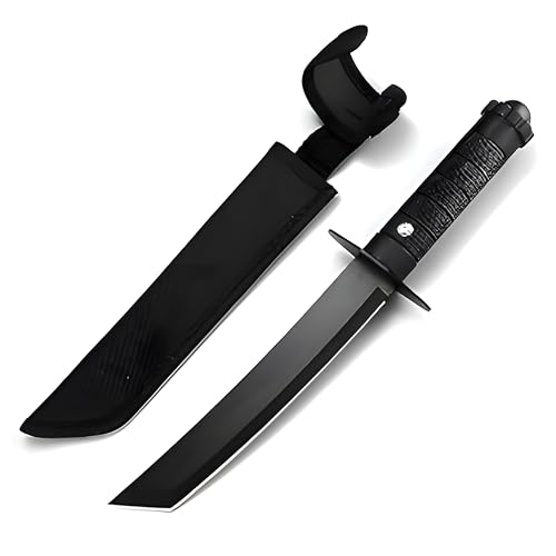 Image of Long Black Kitchen Knife with Protective Sheath | Carbon Steel Vegetable & Meat Cutting Knife | Multipurpose Chef Utility Knife