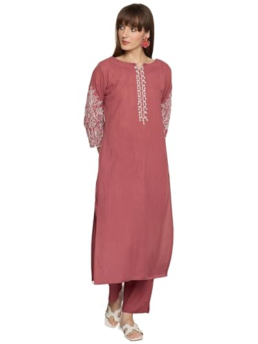 Image of INDO ERA Women's Embroidered Anarkali Kurta Pant Set with Dupatta | Cord Set For Women Cotton