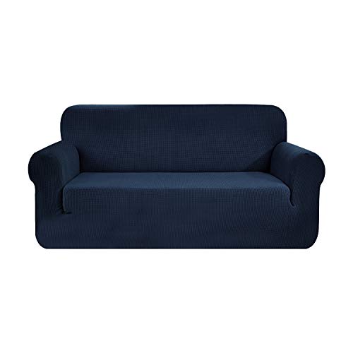 SAMSTEX Stylish Sofa Cover Stretch 1-Piece Sofa Slipcovers High Stretch Sofa Covers 3 Seater Thick Soft Sofa Protector Machine Washable Non Slip Couch Covers (3 Seater, Navy Blue )