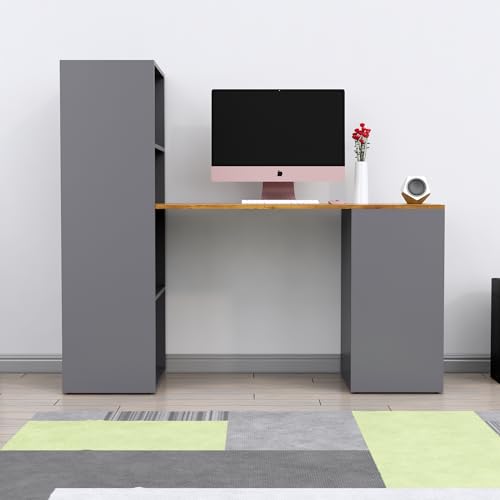 Image of Bniture Wooden Study Table for Home with Bottom Storage | Engineered Wood Study Table with Book Shelf | Multi Purpose Computer Desk for Writing, Laptop Table for Office & Home, Slate Grey & Giant Wood