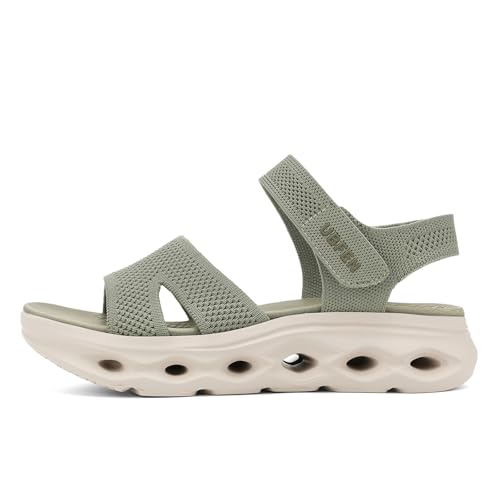 Image of UBFEN Womens Comfortable Walking Sandals with Cushioned Sole | Non-Slip Rocker Bottom, Arch Support, Adjustable Straps, Lightweight Water Sport Platform Summer