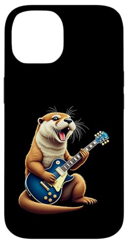 音楽愛好家のためのエレキギターを弾く面白いカワウソのデザイン。 スマホケース iPhone 14 用