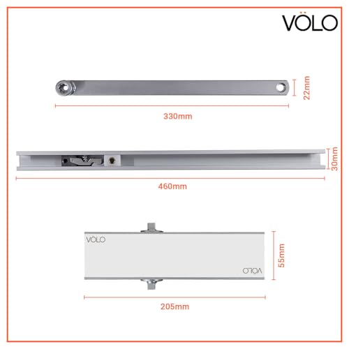 Image of Volo Automatic Hydraulic Double Speed Aluminium Door Closers Premium Heavy Duty for Residential /Commercial Purpose with Fitting Set (Color Silver) (Pelmet Arm Door Closer)