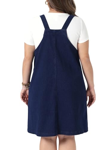 Image of Agnes Orinda Plus Size Women's Denim Overalls Dress Adjustable Strap Bib Suspender Skirts Jumper Jeans Dresses with Pockets