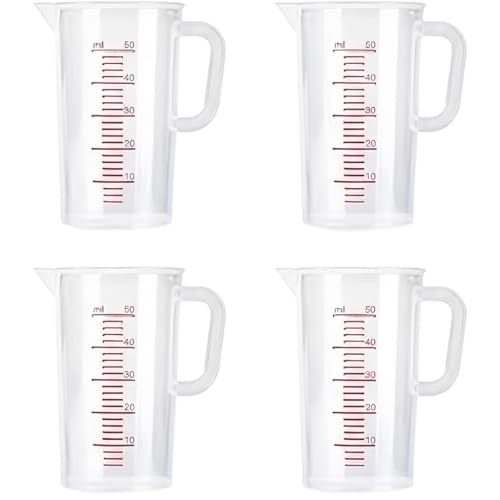 Pcmoviles Jarras Medidoras de Plástico, 4 Unidades, 65 ml, 6,4 cm | Con Marcas de Medición