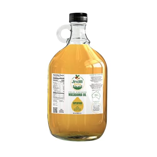 Jindilli Farms Macadamia Nut Cooking Oil- Australian Pure Cold Pressed Unrefined Natural Cooking Oil High Smoke Point for Frying Non GMO Vegan Keto Friendly and Gluten Free (64 fl oz)