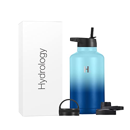 H2 Hydrology Sport Water Bottle 3 LIDS (Straw Lid & Spout Lid) | Double Wall Vacuum Insulated Stainless Steel Wide Mouth | Sports Hot & Cold Leak Proof Sweat Free Thermos (64 oz, Cool Water) H2 Hydrology Sport Water Bottle 3 LIDS (Straw Lid & Spout Lid) | Double Wall Vacuum Insulated Stainless Steel Wide Mouth | Sports Hot & Cold Leak Proof Sweat Free Thermos (64 oz, Cool Water)