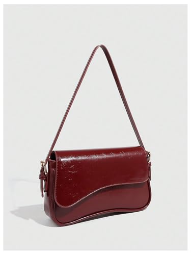 QWINEE Women's Y2k PU Leather Shoulder Bag Vintage Handbag Flap Underarm Bag Retro Clutch Purse3