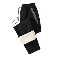 Tansozer Mens Sherpa Fleece Lined Casual Sweatpants Winter Warm Athletic Running Heavyweight Joggers Pants with Zipper Pockets, Black, Large