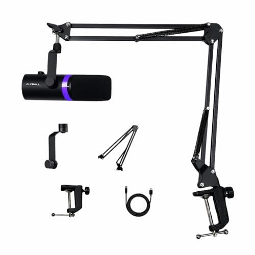 Image of FLYBALL Studio-Grade XLR /USB Dynamic Microphone with Boom Arm, RGB Gaming Podcast Mic, Gain Control, Volume Knob, Headphone Monitoring for YouTube, Streaming, Recording (UG 300 PRO)