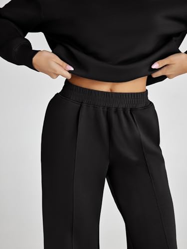 Glamaker Women's 2 Piece Sweatsuits Sets Long Sleeve Pullover Tops Wide Leg Pants Casual Lounge Sweat Sets Fall Outfits4