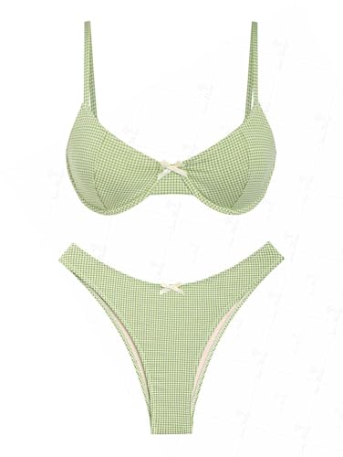 seamoly Vintage Gingham Bowknot Decor Tied Back Underwire Bikini Set