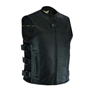 Leatherick Heren SWAT tactische stijl topnerf Biker lederen gilet met diepe zak en perforatie op zakpanelen