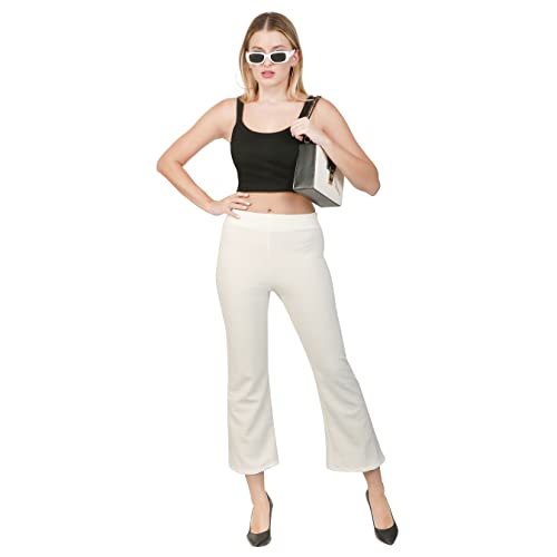 Image of Women's Viscose Rayon Straight Wide Leg Mid Waist Regular Fit Casual Trouser Pant