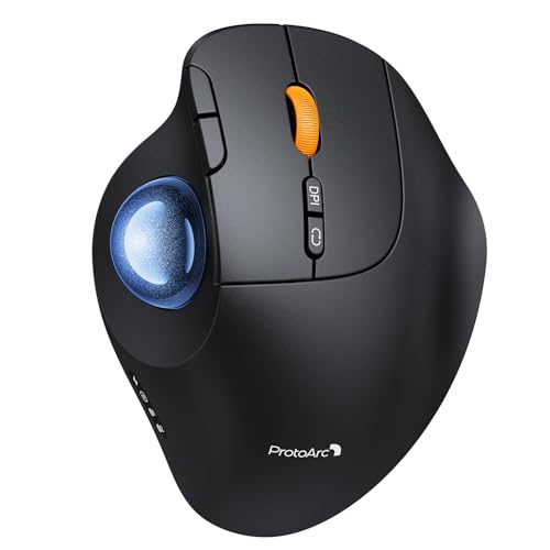 ProtoArc Wireless Bluetooth Trackball Mouse, EM02 Two Adjustable Angle Ergonomic Rechargeable Computer Ball Mouse, 3 Device Connection, Thumb Control and Smooth Tracking for Laptop, PC, Mac-Blue
