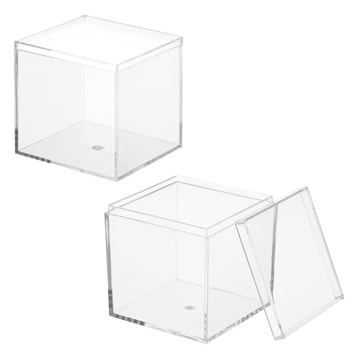 YELARXI Acrylic Box with Lid, 2.36 x 2.36 x 2.36 in Acrylic Display Case Plastic Square Cube Container Storage Holder Stackable Bins for Cosmetic Collectible Candy Jewelry(2 Pack, Clear)