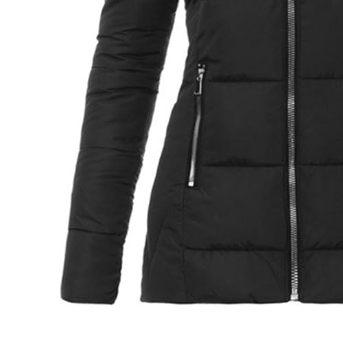 JEsilunmaMY Women's Slim Fur Hooded Puffer Jacket Warm Winter Coat Thicken Parka With Zip Pocket Insulated Padded Snow Jacket4
