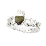 Biddy Murphy Irish Claddagh Ring for Women, Real 925 Sterling Silver Authentic Celtic Jewelry Made in Ireland with Connemara Marble Gemstone and Celtic Weave Size 5