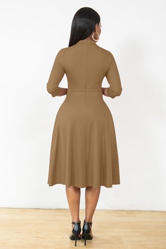 Image of Nmoder Casual Dresses for Women Semi Formal Fit and Flare 3 /4 Sleeve A-line Church Work Dress with Pockets