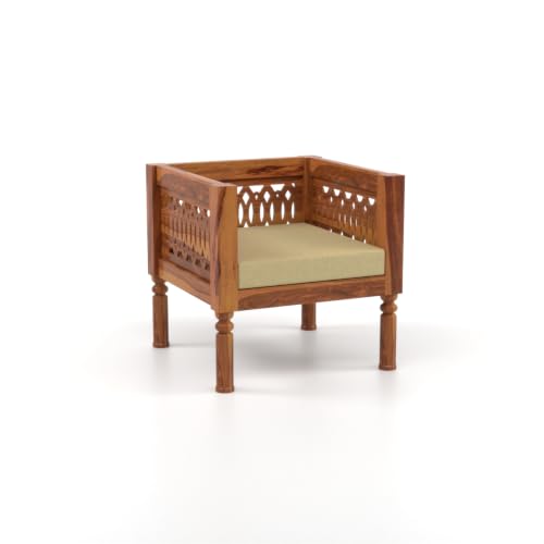Image of NATRAJ ART & CRAFT Sheesham Wood 1 Seater Sofa Set for Living Room | Wooden CNC Sofa Set for Living Room Furniture (1 Seater, Honey Finish)