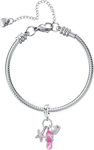 Mzc Jewelry Beach Charm For Pandora Snake Bracelets Blue Sea Starfish Sea Turtle Shell Flip Flops Slipper Dangle Bead For Women Girl, Blue,Copper #TOP1