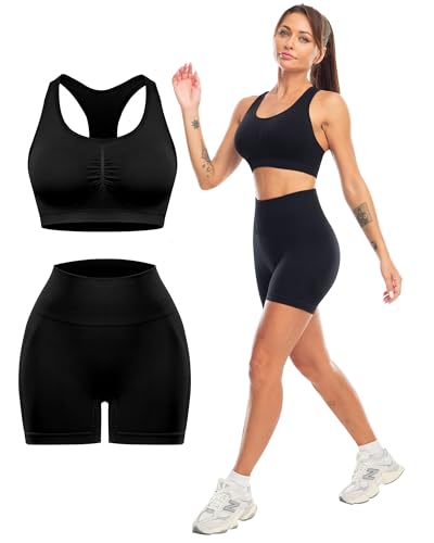 Workout Sets for Women 2 Piece - Seamless Yoga Outfits Shorts and Padded Sports Bra Gym Athletic Clothing Set3