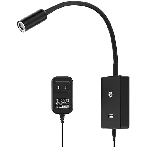 PRINCEWAY LED Wall Mounted Reading Light, Touch Dimmable Bedside Reading Light Headboard Light with 5V 2A USB Output, Flexible Gooseneck, 4 Gear Dimming (100%-70%-35%-15%), Neutral White 4000K (Black) Cover