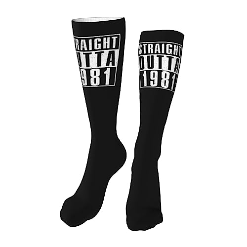 Straight Outta 1981 Knee High Socks For Women Long Tube Socks Athletic Compression Socks Unisex High Socks Girls