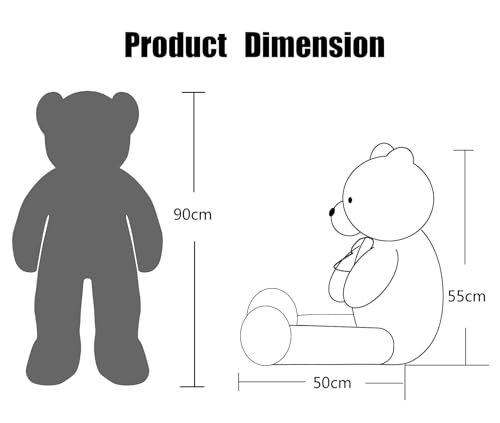 YunNasi Giant Plush 90 cm, XXL Teddy Bear, Giant Teddy Bear, Light Brown