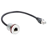 Plinkwirekb RJ45 CAT5e przedłużacz sieciowy Ethernet RJ45 montaż podtynkowy męski na żeński kabel łączący gwintowany stałe złącze grodziowe kabel krosowy do modemu routera (0,3 m)