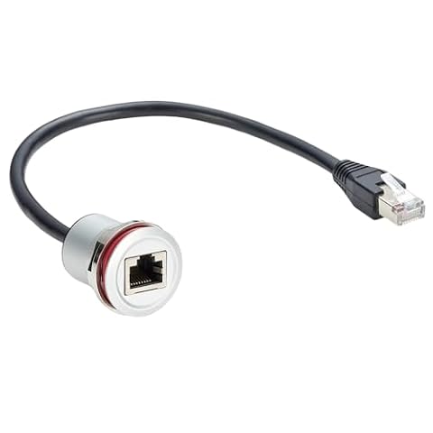 Plinkwirekb RJ45 CAT5e przedłużacz sieciowy Ethernet RJ45 montaż podtynkowy męski na żeński kabel łączący gwintowany stałe złącze grodziowe kabel krosowy do modemu routera (0,3 m)