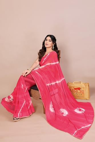 Image of MIRCHI FASHION Women Saree Shibori Print Chiffon | Elegant Festive and Functional Sari for All-Day Comfort with Matching Blouse