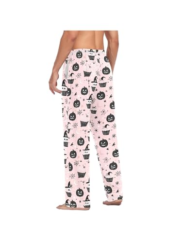 ZZKKO Pajamas Pants for Men Abstract Wacky Skeleton Pumpkins Men's Pajama Bottoms 100% Cotton PJ Pants for Mens S4