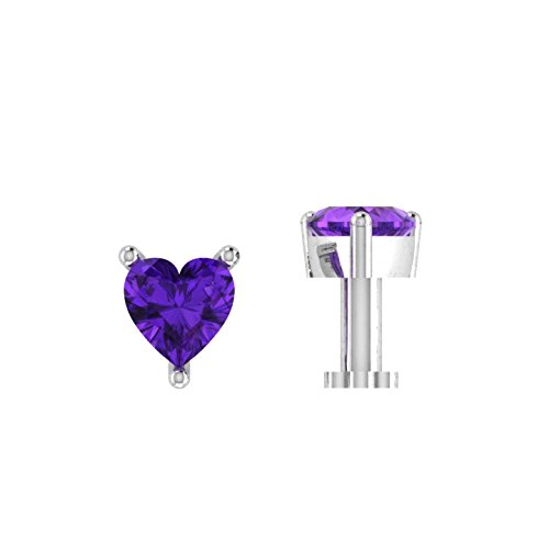 SLV 1/4 Ct Amethyst CZ Diamond 925 Silver Nose Pin Heart Shape Bone Stud Body Piercing Jewelry For Women