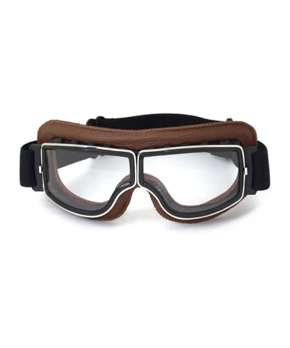 CRG Sports Motorcycle Goggles Vintage Aviator Pilot Style Leather Cruiser Scooter Motocross Goggles for Men, Women,Adults