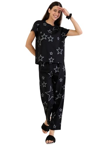Pyjama femme noir anti-frottement Sweet Dreams taille 34 imprimé abstrait doux