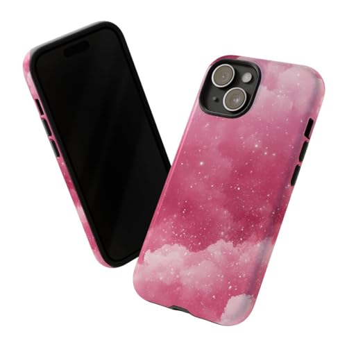 Coque nuages pailletés rose iPhone 15 protection rigide durable