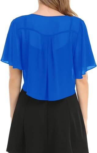 Image of Women's Solid Puff Sleeve Kimono Short Cardigan Loose Cover Up Casual Blouse Top Chiffon