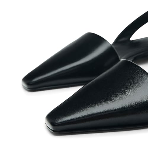 miss left Women Stretchy Slingback Closed Square Toe Flats Elastic Strap Slip Ons Comfort Walking Office Shoes Size 4-16 US4