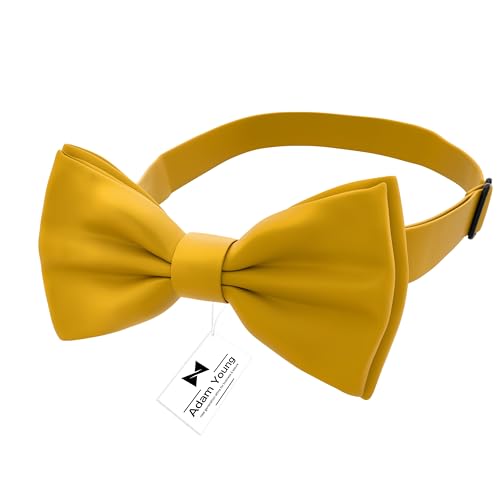 Adam Young Boy's Goldish Bow Tie Pre-Tied Style Formal Satin Classic Bowtie for Tuxedo Faux Silk (Medium, Gold)2