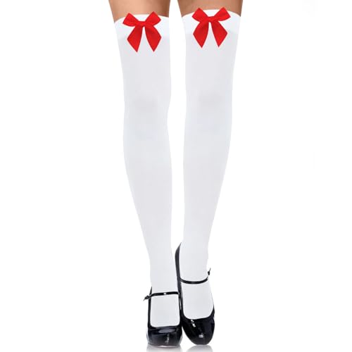 MICJLLT White Stockings with Red Bow for Women,Knee High Soc