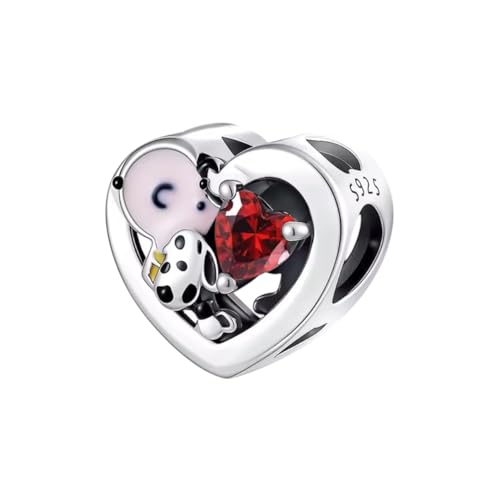 Charm de Snoopy en plata de ley 925 con acabado pulido artesanal para pulsera de abalorios