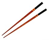 Traditional Japanese Style Wooden Chopsticks, Brown with Black Tips, 1 Pair