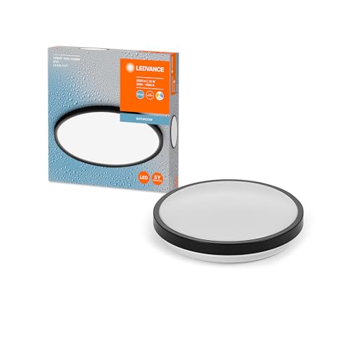 LEDVANCE ORBIS DISC Badezimmer-Deckenleuchte 300mm, schwarz, 18W, 2200lm, warm- bis kaltweißes Weißlicht, per Lichtschalter steuerbar, besonders schlankes Design, IP44 Schutzklasse, 3000K-4000K
