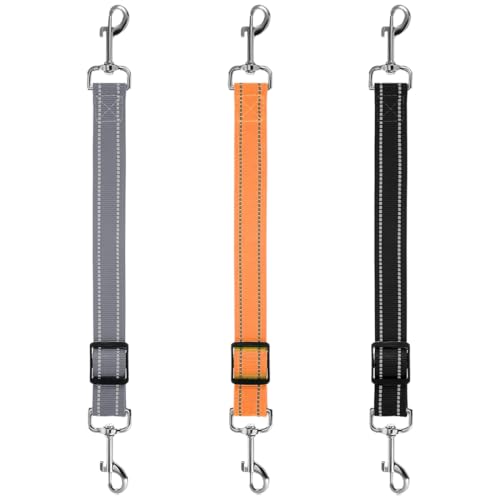 3er-Pack Trainingsleinen mit verstellbarem Sicherheitsgurt Clip und Leinenring, Leinenverbinder, Begleit-Sicherheitsclip (Schwarz, Orange, Grau).