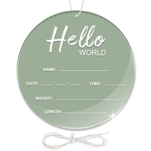 Image of Baby Announcement Sign, 6.7 Inch Hello World Newborn Sign, Thickness Upgrade Birth Announcement Sign for Hospital, Nursery Baby Shower (Green)