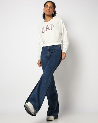 Image of Gap Women Regular Fit Solid Full Sleeves Round Neck Cotton Sweatshirt