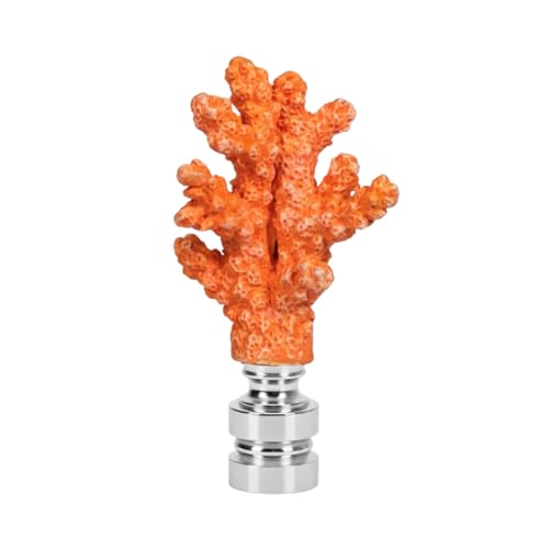 Image of Royal Designs, Inc. Sea Life Lamp Finial, Medium Coral, Orange, Polished Silver Base, Replacement Finial for Table or Floor Lamps, Set of 2