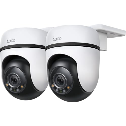 Tapo C510W(2-pack) Telecamera WiFi Esterno 2K 3MP, Visione a 360°, Visione Notturna a Colori, Telecamera di Sorveglianza IP, Sensore di Movimento, Impermeabile IP65, Audio bBidirezionale, Alexa, 2 pz