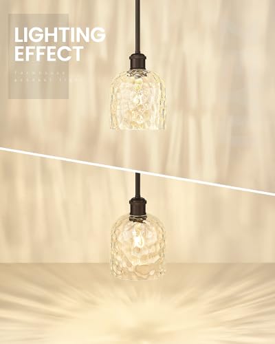 Image of zeyu 1-Light Island Pendant Light for Kitchen, Single Pendant Light Kitchen Island, Adjustable Hanging Lamp with Clear Hammered Glass, Oil Rubbed Bronze Finish, ZJF63MIL-L ORB